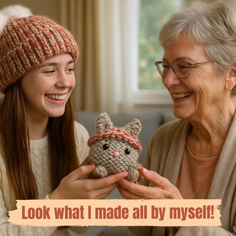 CRAFTILOO Knitting Kit for Kids – Beginner Knitting Kit to Make a Hat & Cat – Quick Knit Loom Kit with Yarn, Tools & Instructions - Image 2